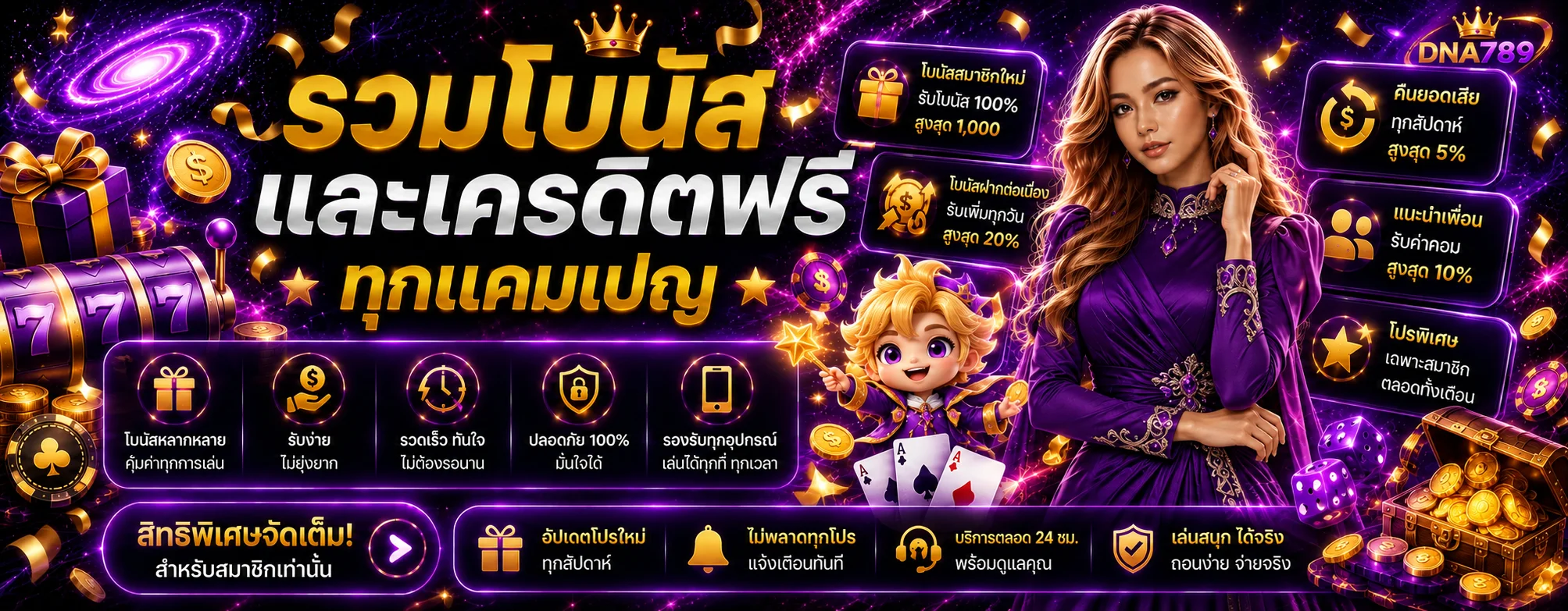 โปรโมชั่น DNA789 โบนัสและเครดิตคืน